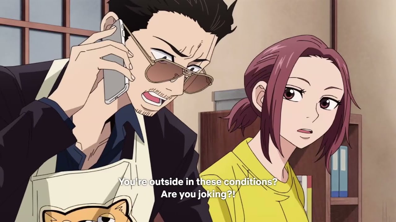 Masa eating croquettes during a typhoon | The Way of the Househusband Season 2 Ep 1