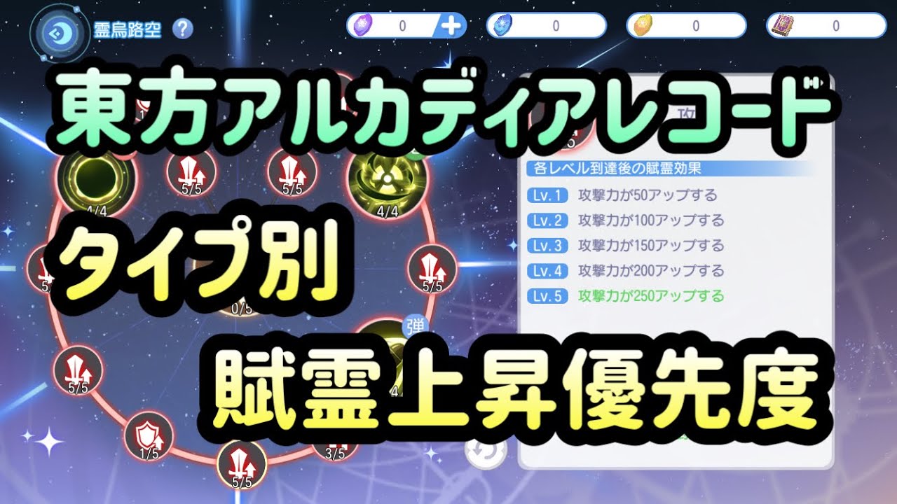 【東方アルカディアレコード】タイプ別 賦霊ステータス上昇優先度