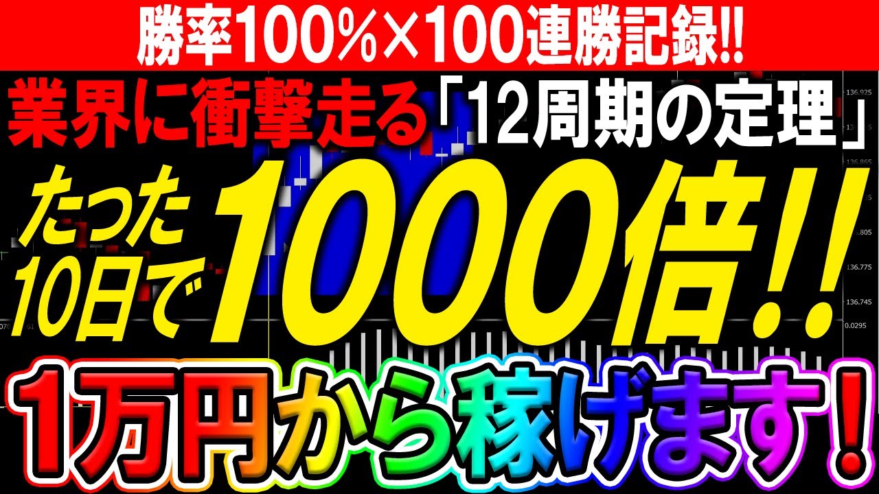 【勝率100％×100連勝記録】死んでも負けたくない方必見！資金1万円を10日で1000倍にした“12周期の定理”をバックテスト結果と一緒に解説！【ハイローオーストラリア】【バイナリーオプション】
