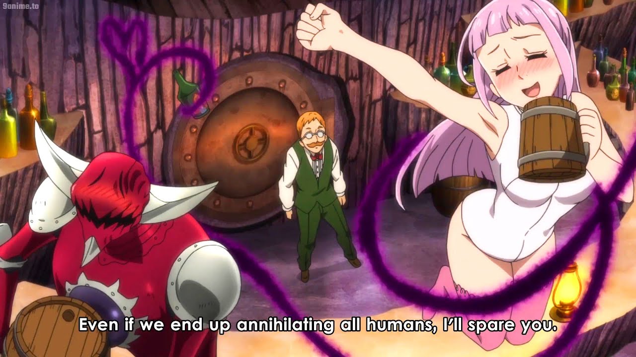 七つの大罪 憤怒の審判 |Jericho's group are chased by Galland and Melascula and have to run into a pub to hide.