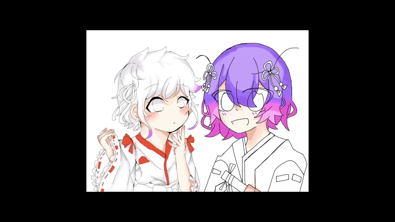 ルイやんさんと巫女服きたよ〜！ #イラスト #デジタルイラスト #絵チャ#神のまにまに@ya----n0510