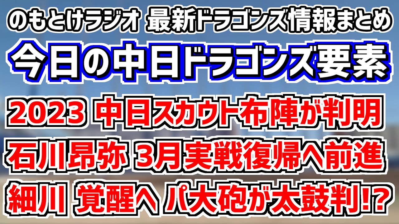1月24日(火)　のもとけラジオ/今日の中日ドラゴンズ要素　石川昂弥 3月実戦復帰へ前進！、2023年 中日スカウト布陣が判明！、細川成也 覚醒へ パ大砲が太鼓判！？、鵜飼 岡林 梅津ら自主トレ情報