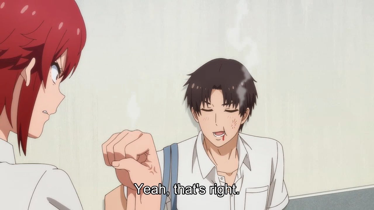 Tomo punches and bleeds Junichirou because he's so stupid Ep 6 Tomo-chan Is a Girl トモちゃんは女の子！