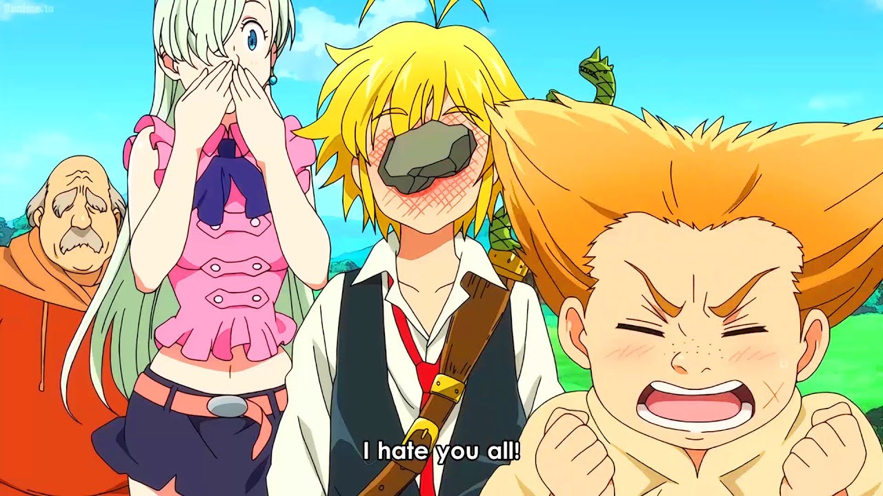 七つの大罪の大合戦 | Meliodas was hit in the face by a rock on his way to the sake brewing village of Bernia.