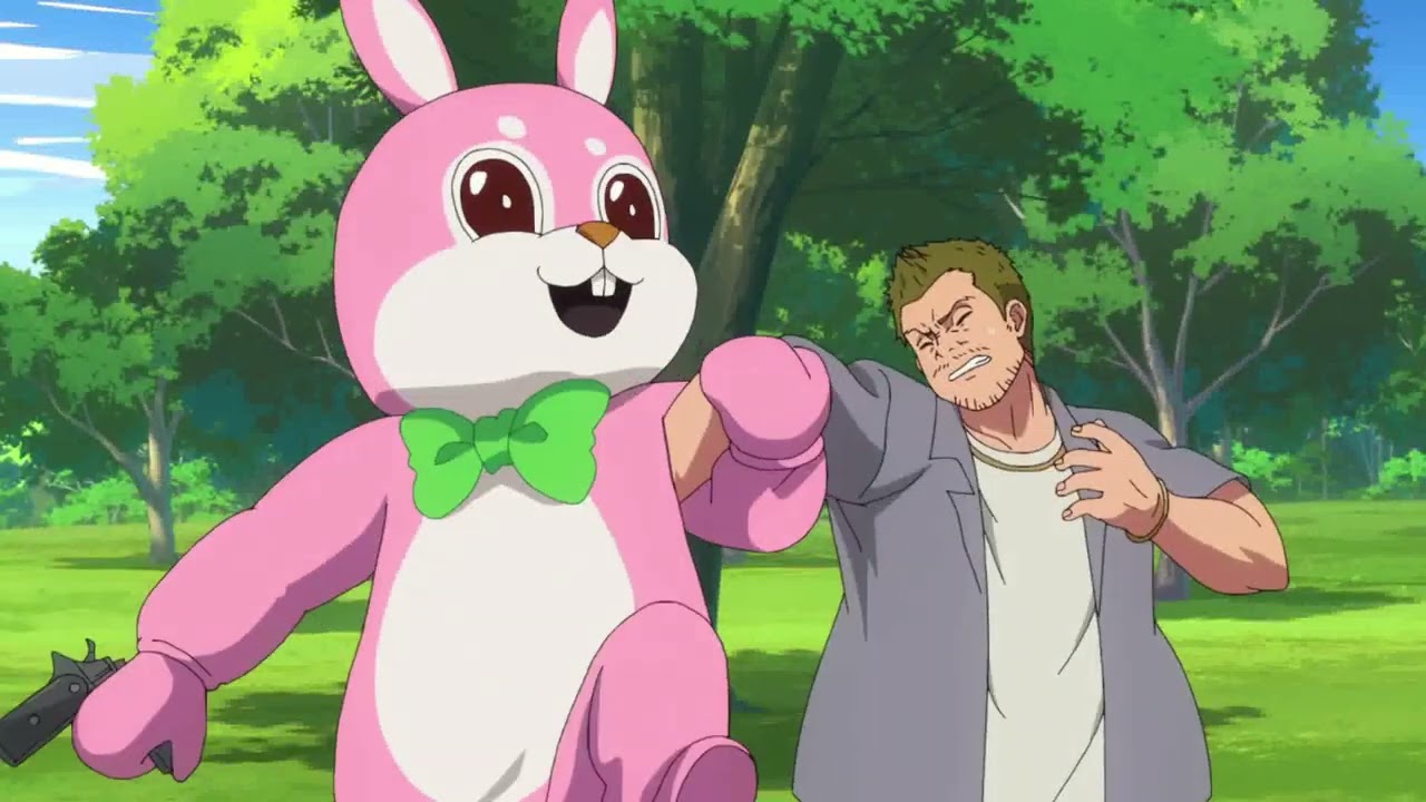 Mr Rabbit, Paca and Miri vs Bandit in Buddy Daddies Anime