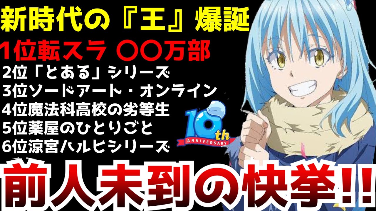 【衝撃】なろうの王『転生したらスライムだった件』が不動の歴代1位を遂に破り前人未到の快挙を達成しラノベ界の王となる【転スラ10周年】【新作アニメ化】【ラノベ歴代累計発行部数ランキング】