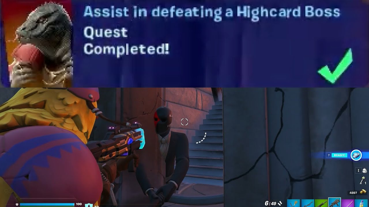 Assist in defeating a High card Boss Fortnite