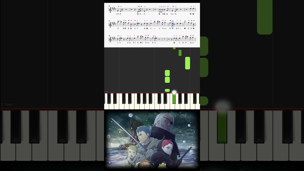 テレパス / ヨルシカ　TVアニメ『大雪海のカイナ』OP曲　ピアノ楽譜　メロディー　歌詞　サビ　ドレミふりがな　オカリナ/フルート/リコーダー演奏/カラオケ練習用　#shorts