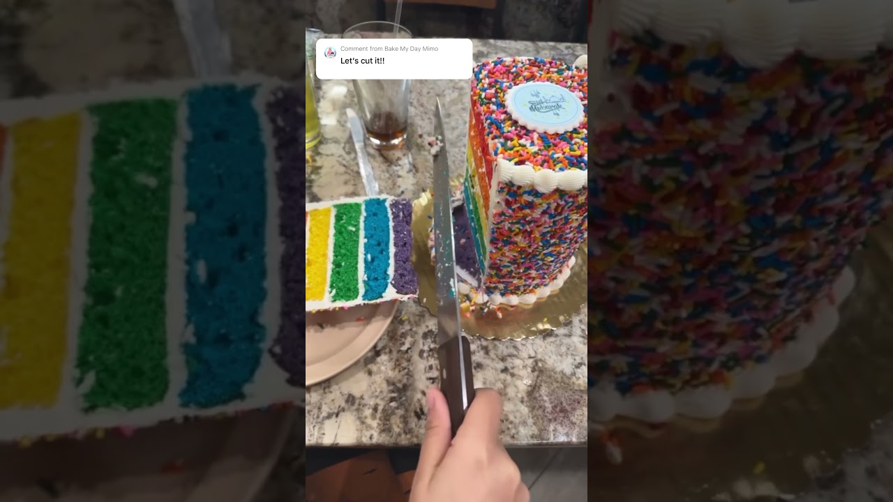 Let’s cut the rainbow cake