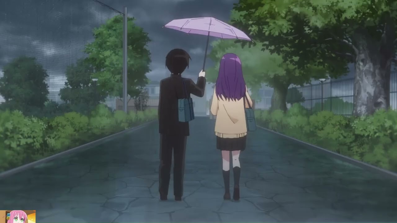 Kubo and Shiraishi sharing umbrella like couple- Kubo-san wa Mob wo Yurusanai EP7