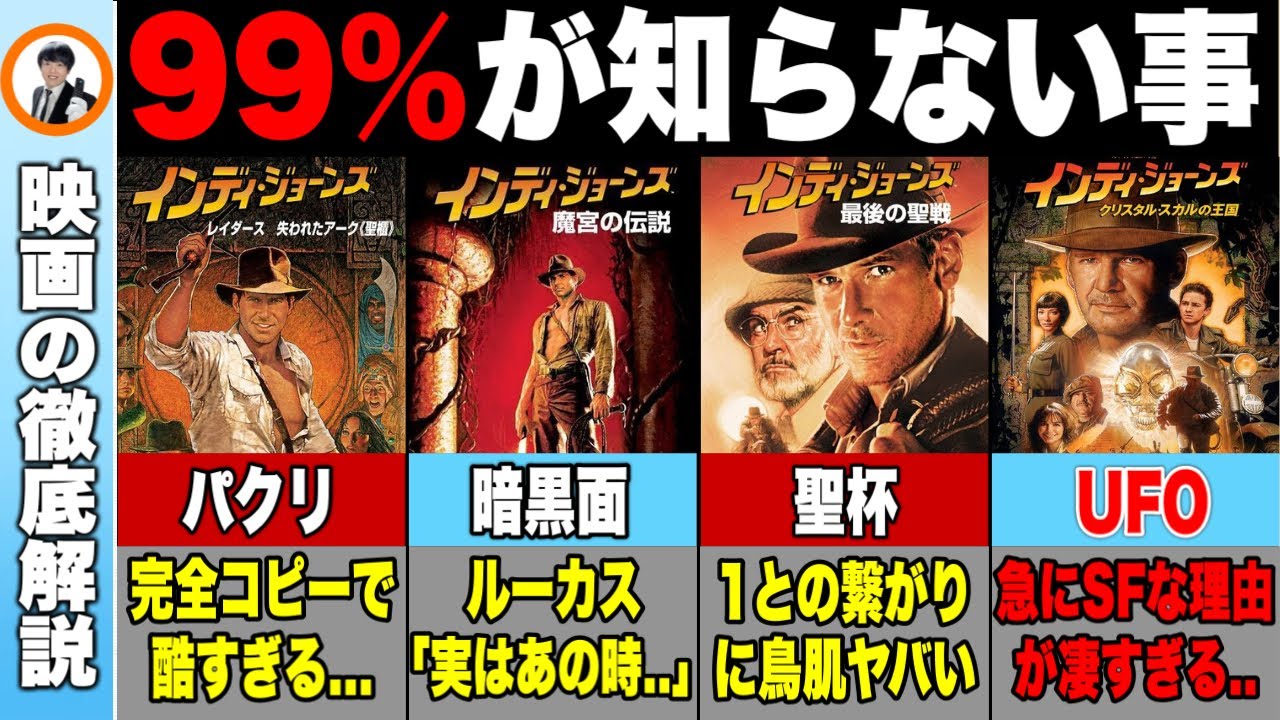 インディ・ジョーンズと運命のダイヤル公開！過去シリーズ完全解説！レイダース失われたアーク・魔宮の伝説・最後の聖戦・クリスタルスカルの王国