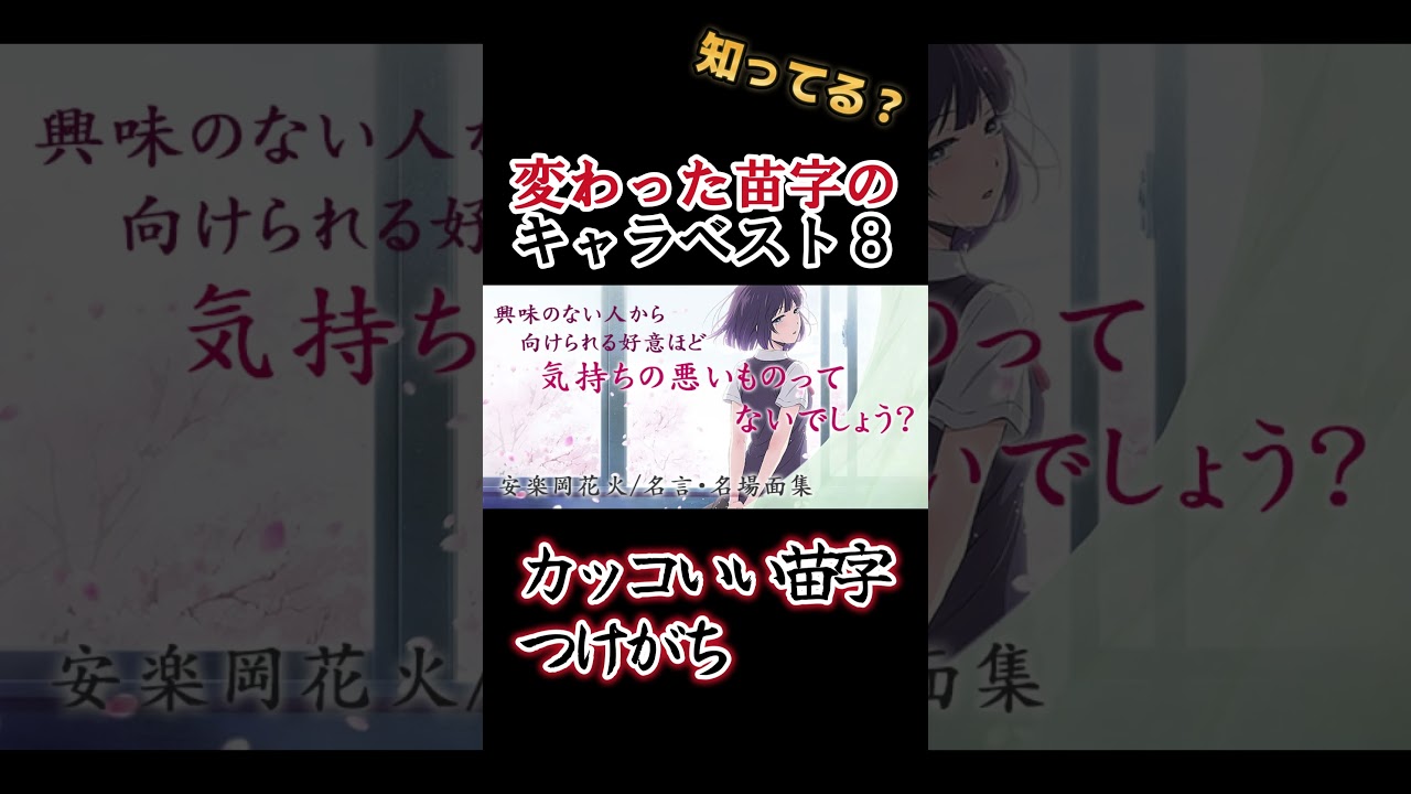 【難読】個人的！変な苗字のアニメキャラベスト８！！【全部分かる？】#shorts