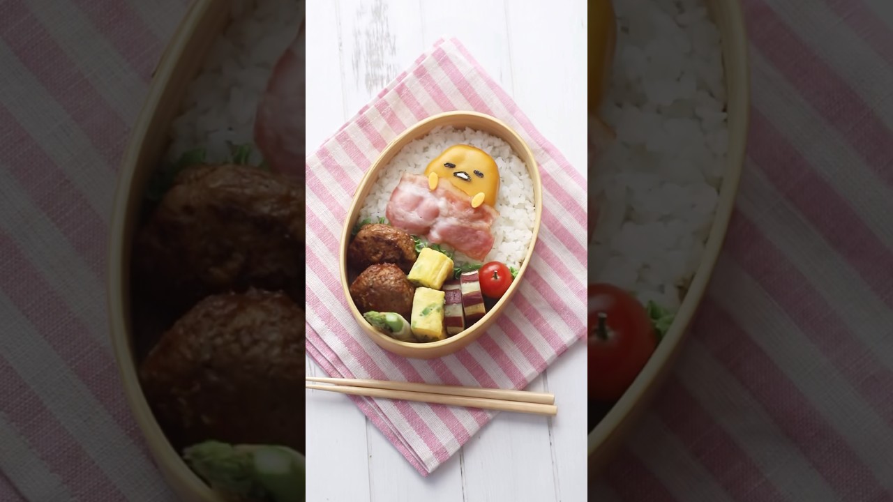 Gudetama Bento. チーズハンバーグでぐでたま弁当　#キャラ弁 #お弁当 #bento #簡単キャラ弁 #ぐでたま #gudetama #サンリオ #sanrio