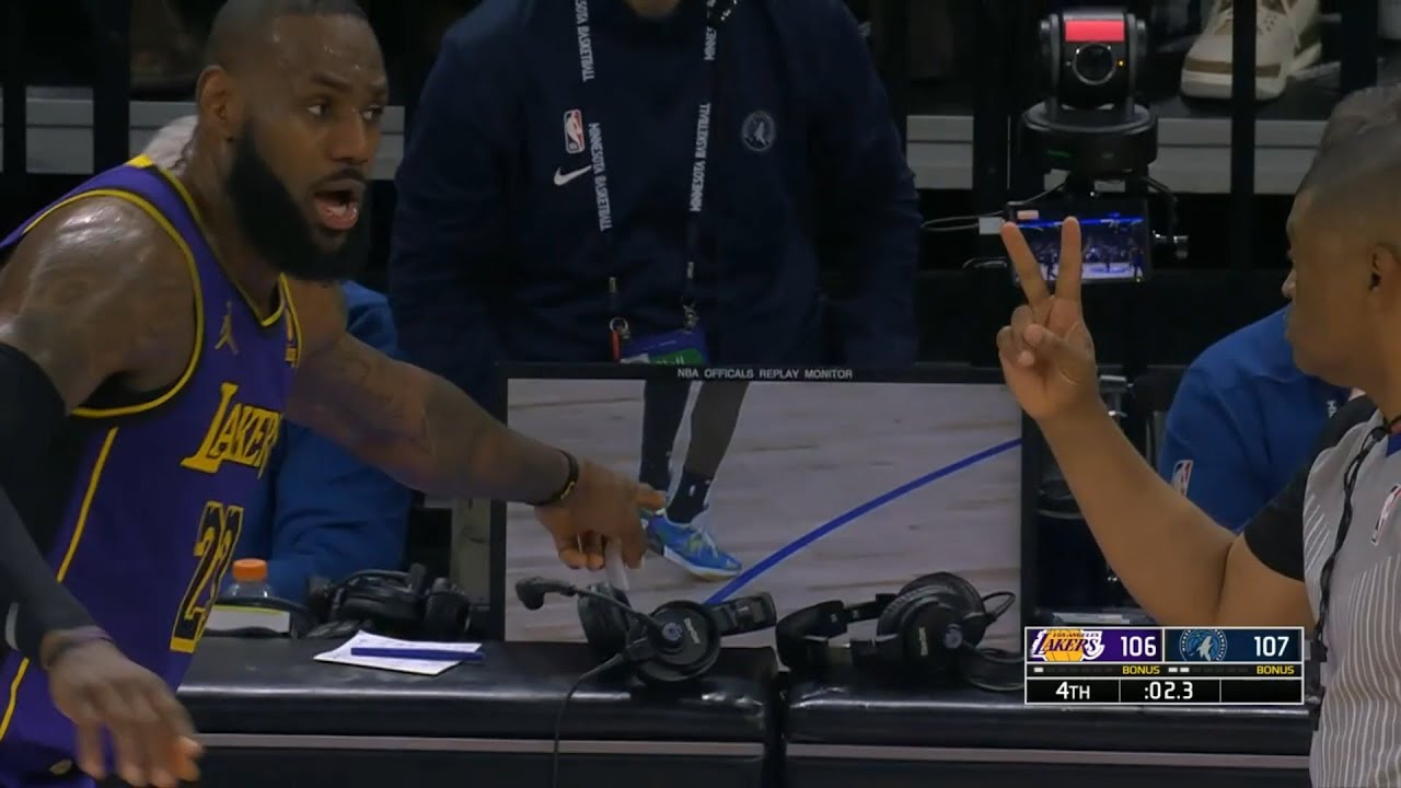 LeBron James can't believe refs called his game tying 3 a 2 vs Timberwolves