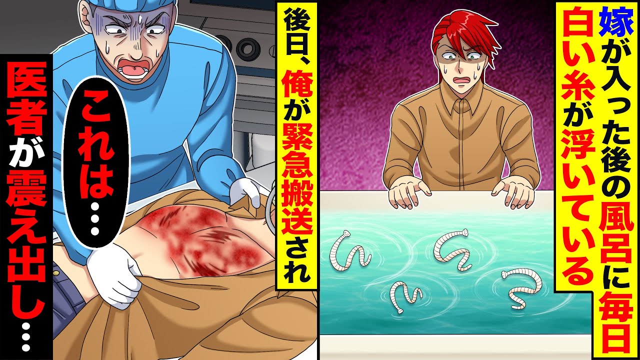 【スカッと】嫁が入った後の風呂に毎日、白い糸が浮いている→後日、緊急搬送され俺を診た医者が震え出し…【総集編】【漫画】【漫画動画】【アニメ】【スカッとする話】【2ch】