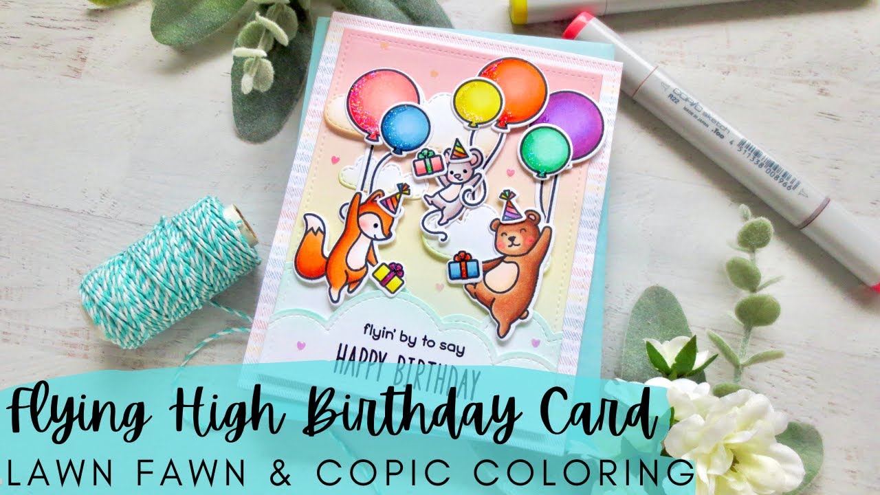 Flying High Birthday Card | Lawn Fawn  | Bingo Board Challenge | Copic Coloring  + Patterned Paper