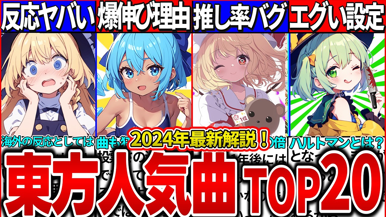 【ゆっくり解説】最新！東方人気投票『曲人気ランキング』TOP20解説！原曲の裏設定・原作者ZUN氏のコメント海外の反応も紹介！