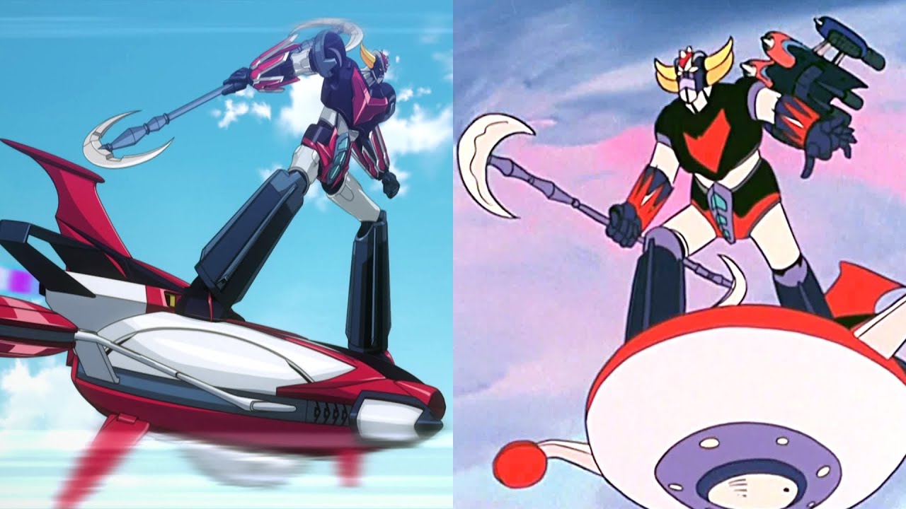 Grendizer U: Double Harken & Spazer Fight Comparison (1975 VS 2024)[グレンダイザーU ダブルハーケン スペイザーの上に乗て戦 比較]