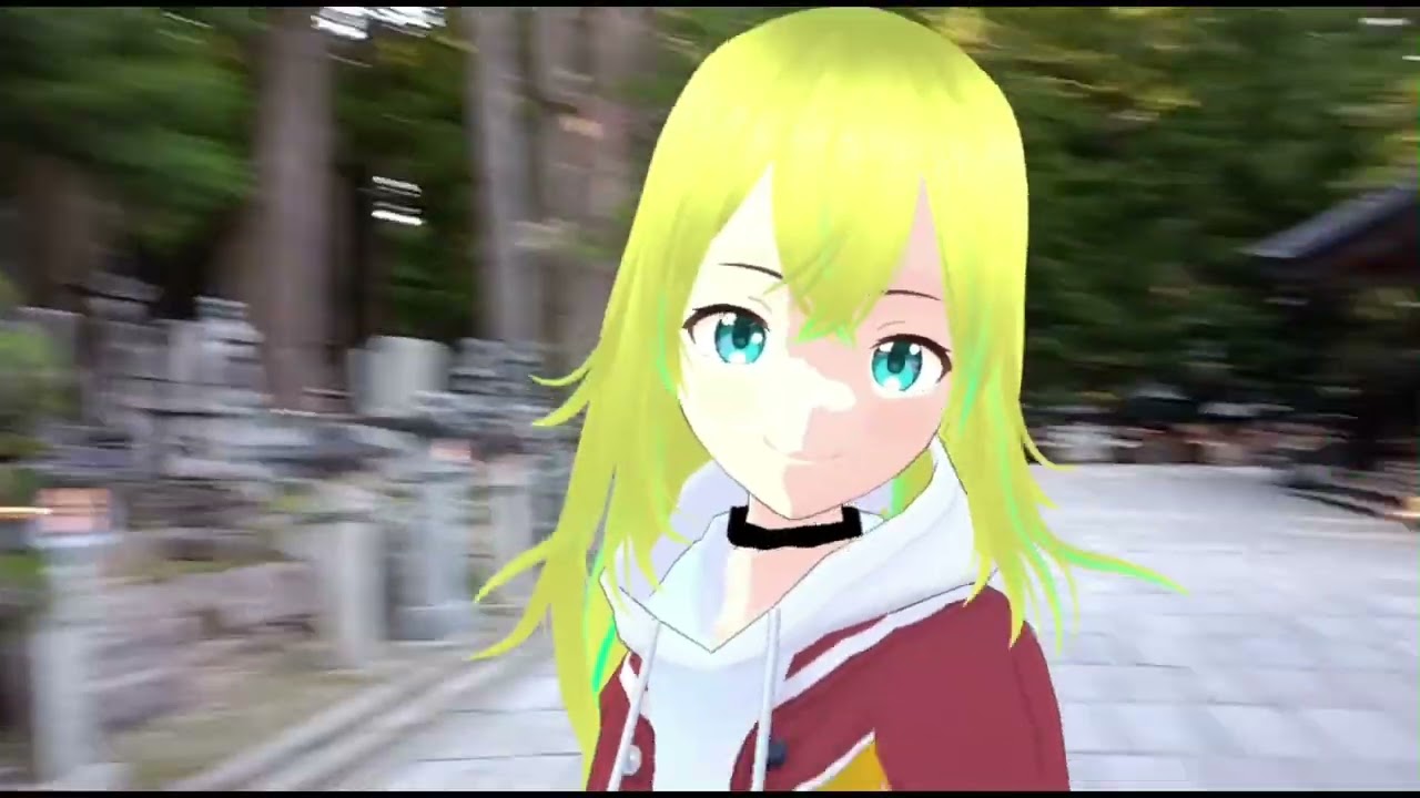 TVアニメ「夜のクラゲは泳げない」、自作ＡＲ版・花音ちゃんプロトタイプ、高野山で動かしてみた(^^♪