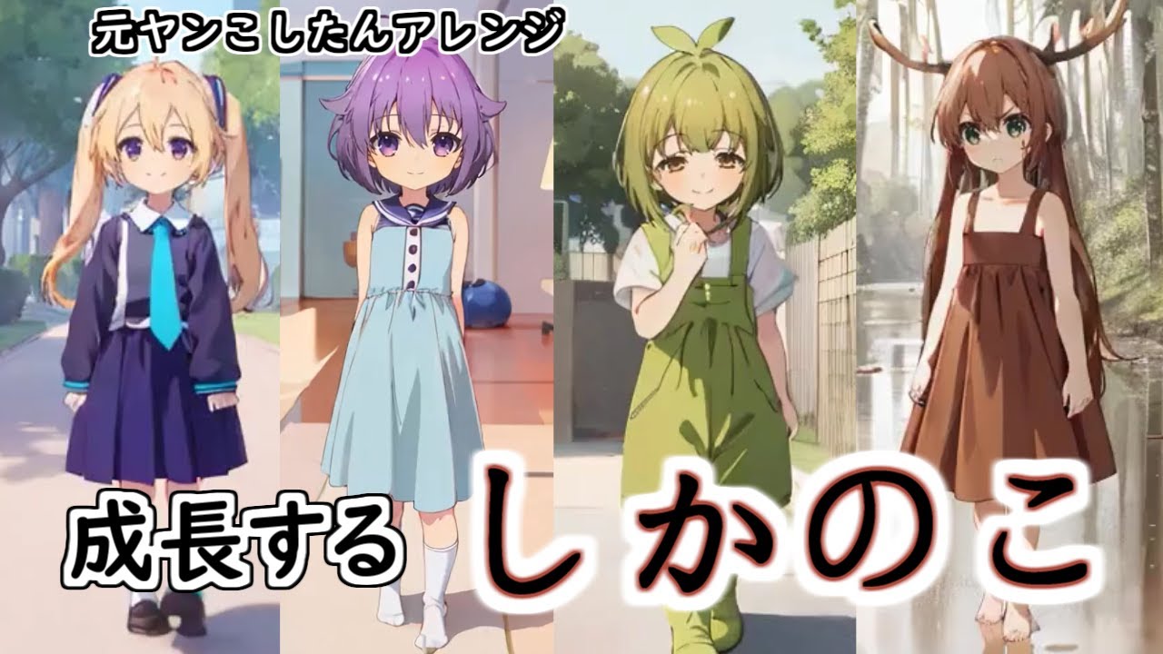 しかのこキャラの成長(上半身)元ヤンこしたんアレンジ/Growth of a Sikanoko characters(upper body) #mydeerfriendnokotan #ai