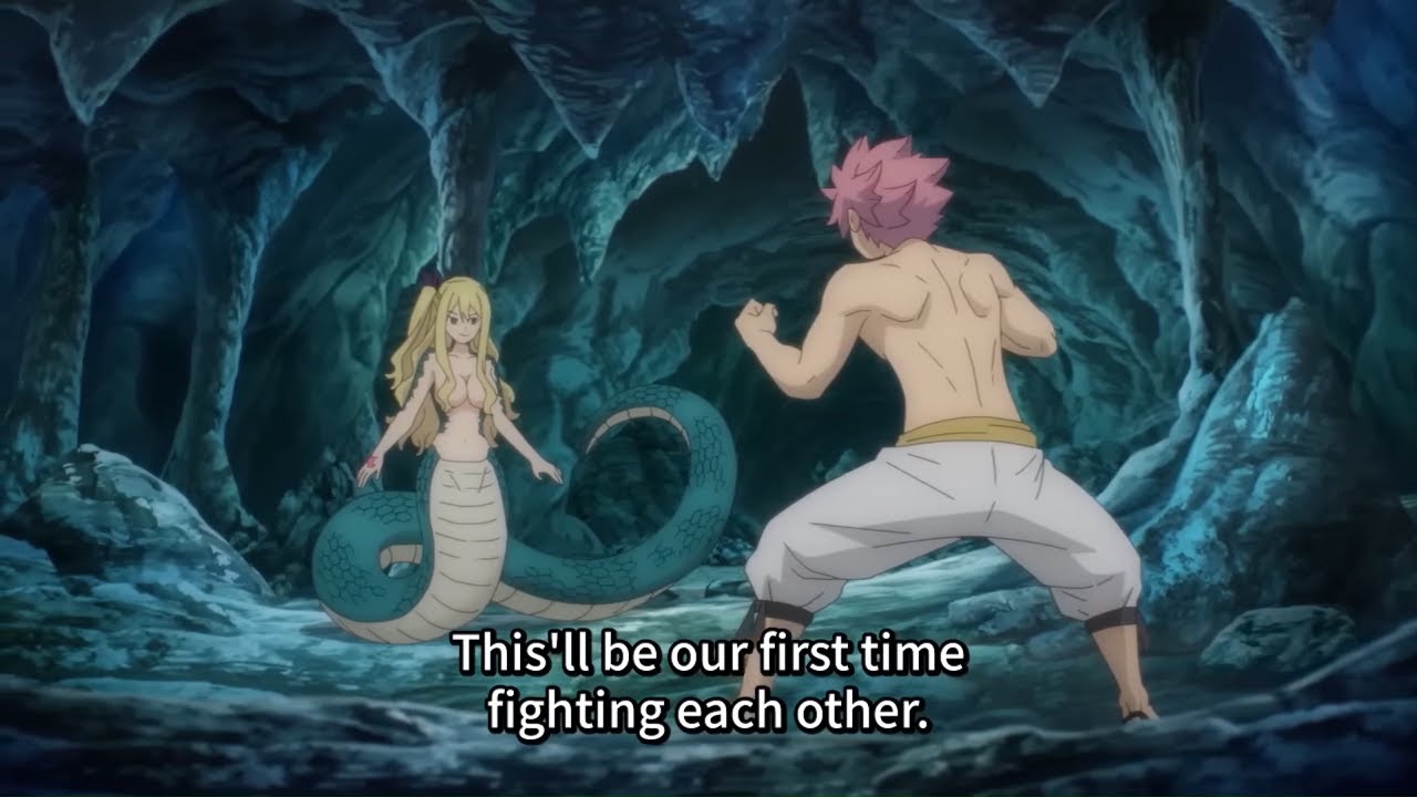 Natsu vs Snake-Lucy, Lucy is turned into a half-snake | Fairy Tail 100 Years Quest Episode 21