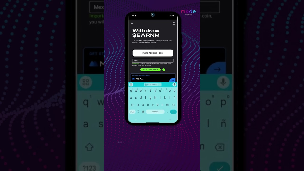 How to deposit $EARNM to a new Gate.io account from Mode Earn App