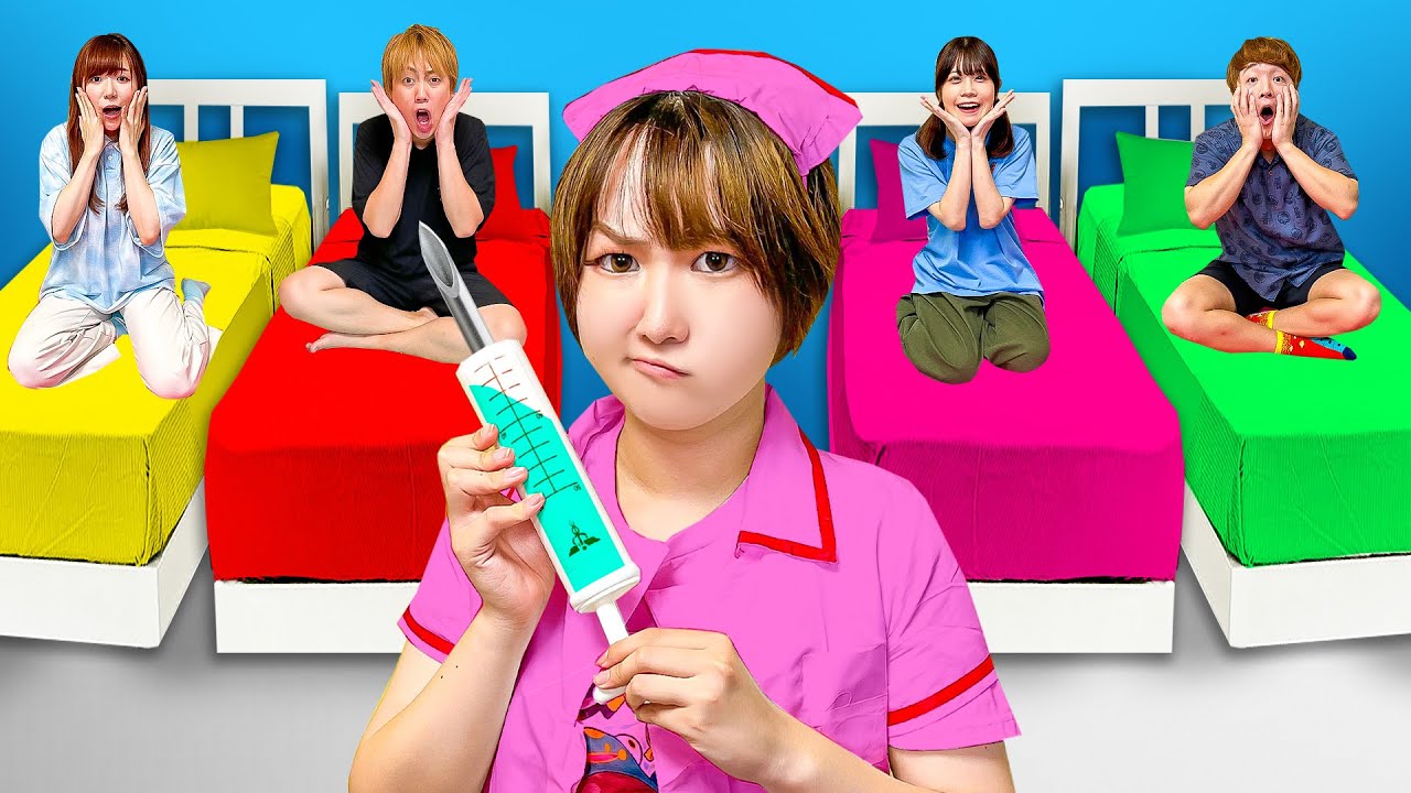 注射怖いよ～＞＜ こわ～いお医者さんにバレずに遊ぼう♪カラフルなベッドの上で24時間生活！【チャレンジ】