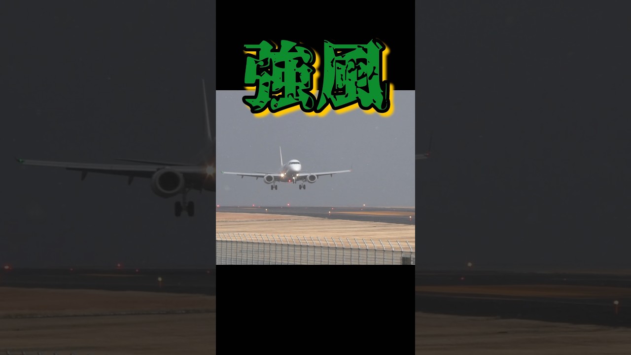 風速10メートル以上！😳🌀　#出雲空港  #飛行機　#着陸　#柱稽古編 #鬼滅の刃 #shorts