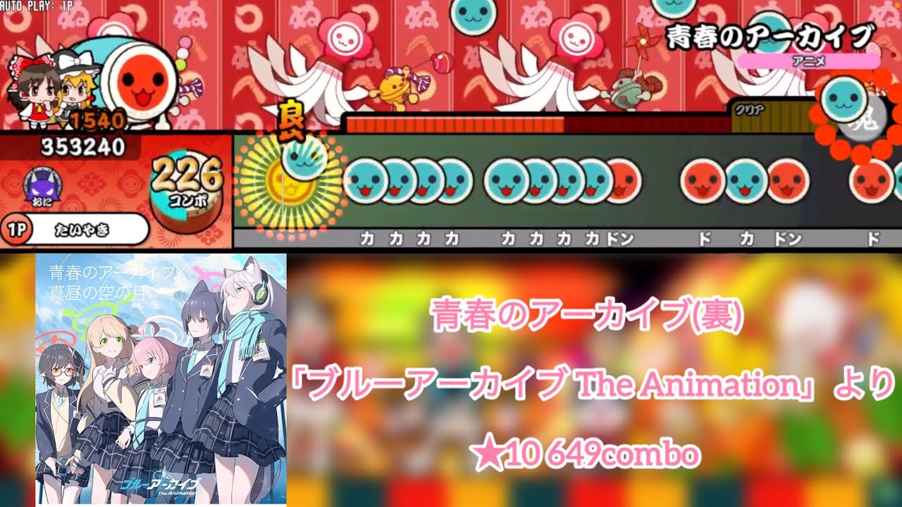 【創作譜面】青春のアーカイブ(裏) / 「ブルーアーカイブ The Animation」より【TaikoNijiiroDondaEx】