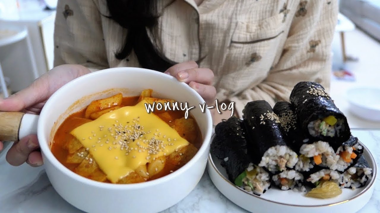 Eng) 🏠 꼬마김밥과 떡볶이, 🥓통베이컨 크림파스타, 뚱카롱으로 행복해지는 일상