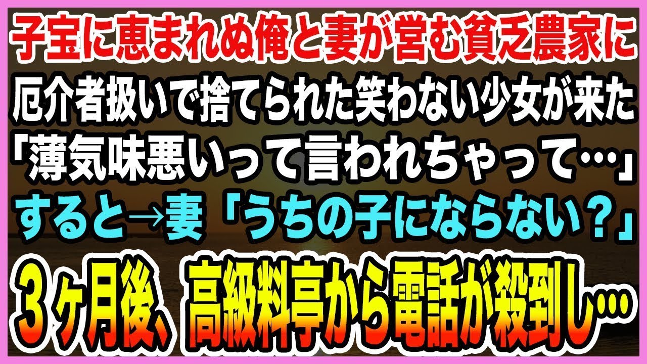 【感動する話】子宝に恵まれぬ俺と妻が営む貧乏農家に厄介者扱いで捨てられた笑わない少女が「薄気味悪いって言われて」妻「うちの子になりな！」→3ヶ月後、なぜか高級料亭から取引の電話殺到し【泣ける話・