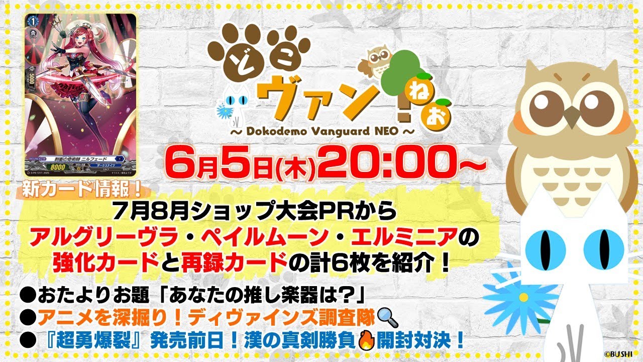 【第190回】7月8月ショップ大会PRからアルグリーヴラ・ペイルムーン・エルミニア強化カードと再録カード計6枚を紹介！漢の真剣勝負『超勇爆裂』開封対決！！【どこヴァン！ねお】