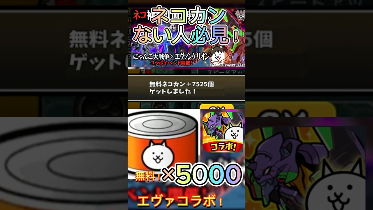 【にゃんこ大戦争】エヴァンゲリオンコラボ開催記念！ネコカン大量入手の方法教えます！！#無料 #にゃんこ大戦争 #ネコカン#にゃんこ #にゃんこ大戦争ネコ缶大量ゲット方法 #にゃんこ大戦争攻略