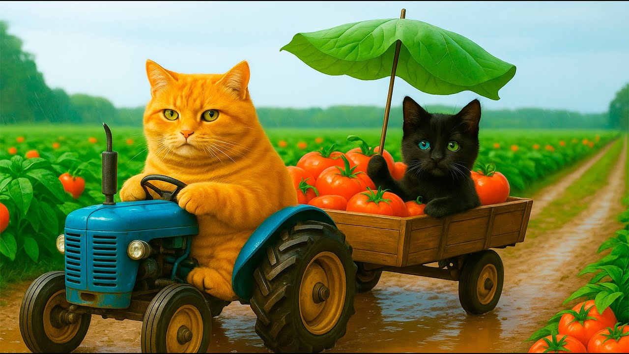 トマトを収穫中に母猫が川に落ちたが、勇敢な子猫は牧羊犬に助けられた🐾🐱