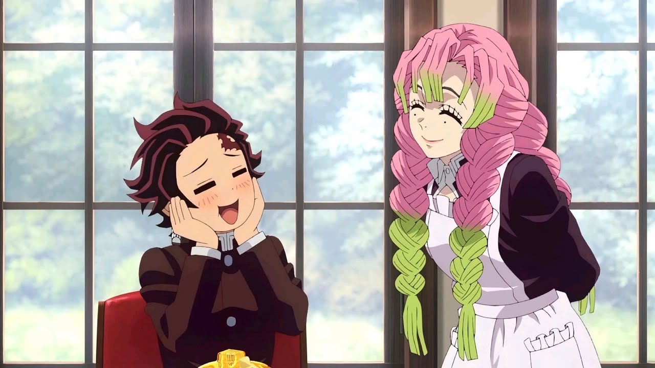 鬼滅の刃 蜜璃からあーんをしてホットケーキを食べる炭治郎君。