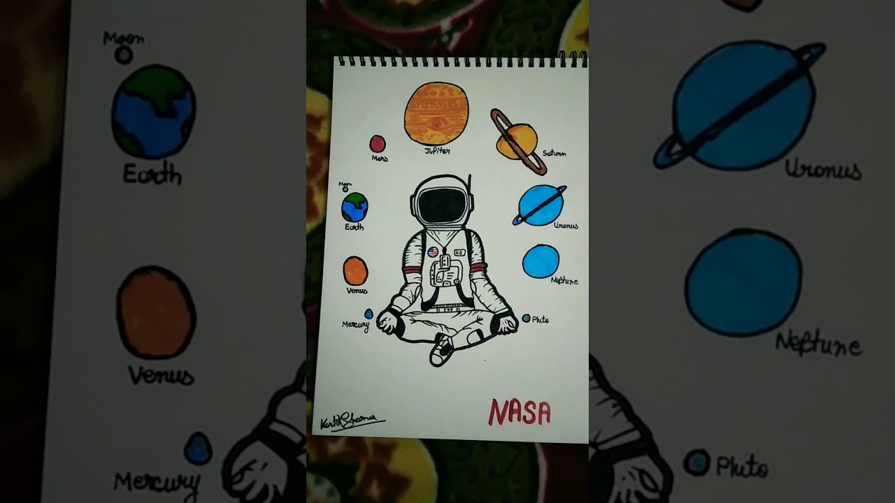 🙏🏻🙏💥Astronaut cute drawing and solar system #solar system #drawing #astronaut 🙏🏻💯🙏💥❤️