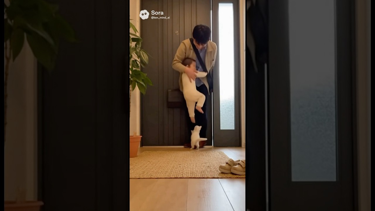 おかえり〜👶😺　ただいま〜👨