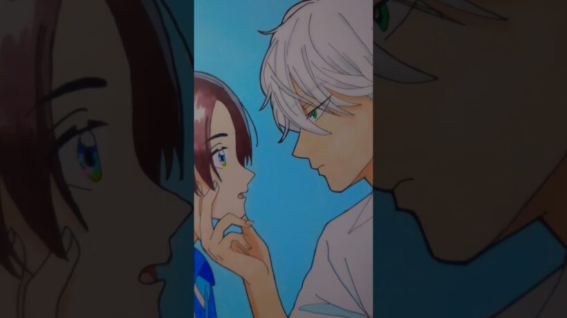 【うるわしの宵の月】【完成】宵ちゃんとの出会いのシーンの市村先輩飾ってみました＃模写イラスト＃アナログ＃滝口宵＃市村琥珀＃王子と王子