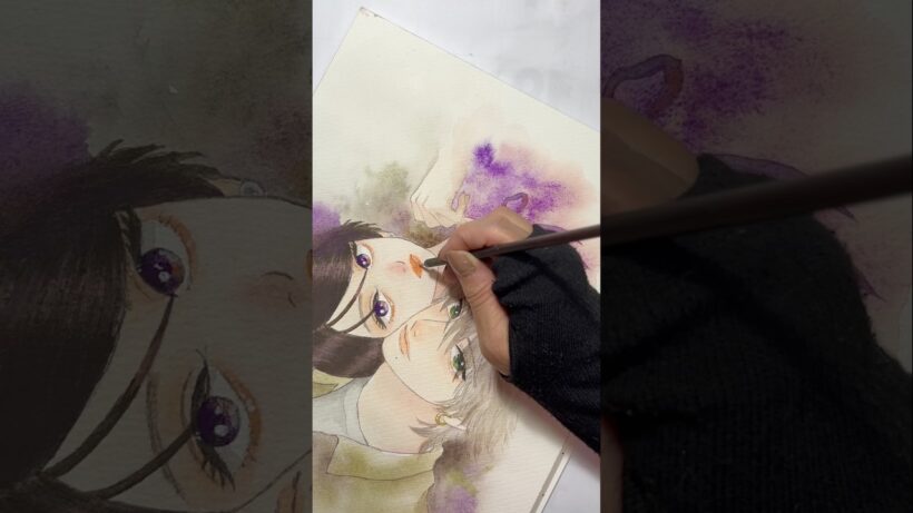【うるわしの宵の月】　5巻の表紙水彩で描いてみました🎨　#うるわしの宵の月 #水彩画 #アニメ模写 #市村琥珀 #滝口宵
