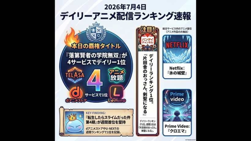 2026/07/04 - Daily SVOD Anime Ranking｜アニメランキングに潜むデジタル綱引き