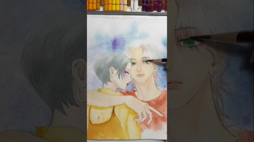 うるわしの宵の月４巻の表紙水彩で描いてみました🎨　#うるわしの宵の月 #アニメ模写 #shorts #市村琥珀 #滝口宵
